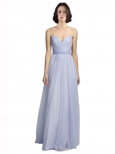 Comprar Lila línea A Tirantes espagueti Tul Largo Vestidos de dama de honor