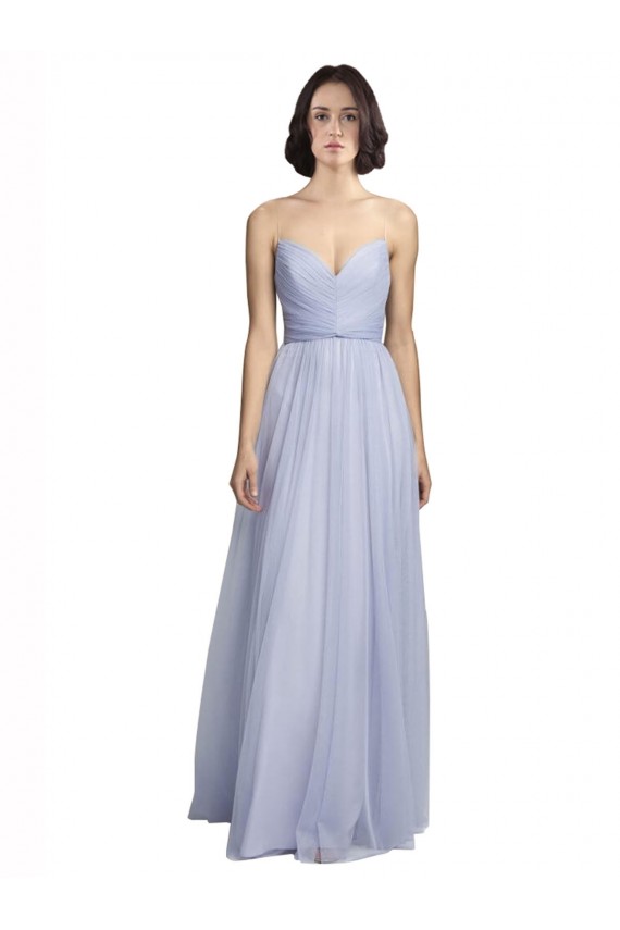 Comprar Lila línea A Tirantes espagueti Tul Largo Vestidos de dama de honor