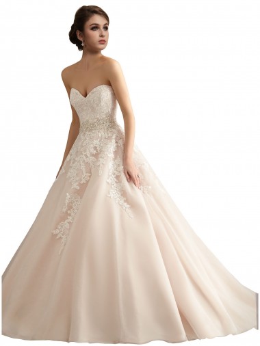 Comprar Marfil & Champán Cuello en V Tren catedral Tul Encaje Vestidos de novia
