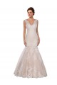 Comprar Marfil & Champán Sirena Cuello en V Cola capilla Encaje Clásico Vestidos de novia