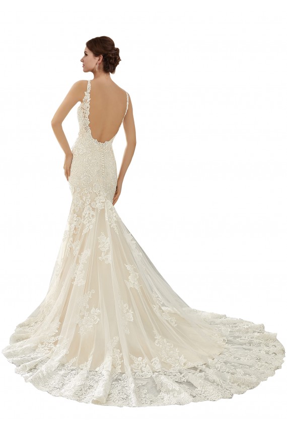 Comprar Marfil & Champán Sirena Cuello en V Cola capilla Encaje Vestidos de novia