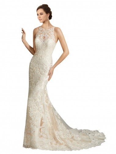 Comprar Marfil & Champán Sirena Ilusión Cola capilla Tul Encaje Clásico Vestidos de novia