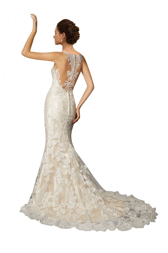Comprar Marfil & Champán Sirena Ilusión Cola capilla Tul Encaje Clásico Vestidos de novia