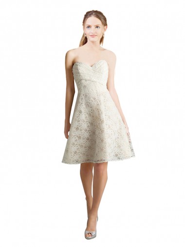Comprar Marfil & Champán línea A Cuello de Corazón Sin tirantes Encaje Corto Vestidos de dama de honor / Vestidos de cóctel