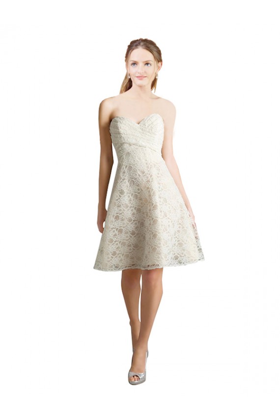Comprar Marfil & Champán línea A Cuello de Corazón Sin tirantes Encaje Corto Vestidos de dama de honor / Vestidos de cóctel