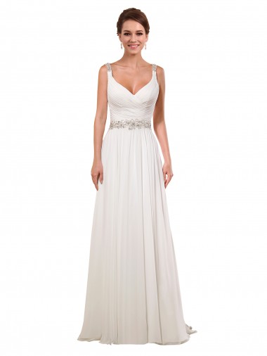 Comprar Marfil Cubierta Cuello en V Cola capilla Gasa Clásico Vestidos de novia