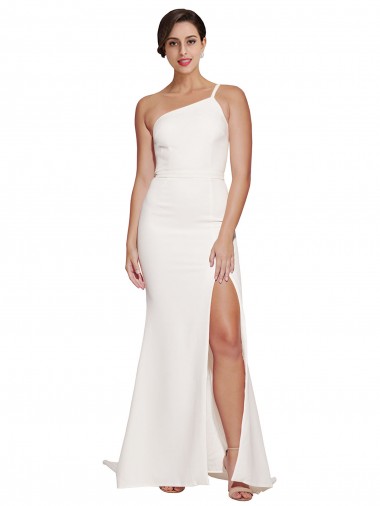 Comprar Marfil Cubierta Un Hombre Sin tirantes Barrer tren Crepé Elástico Largo Vestidos de dama de honor / Vestidos de fiesta