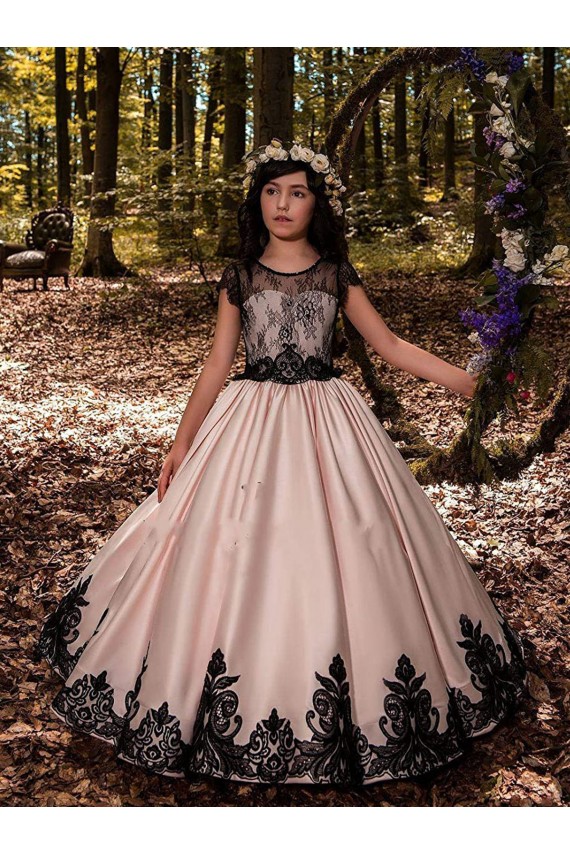 Comprar Marfil Cuello de Corazón Satén Encaje Largo vestidos de niña de las flores