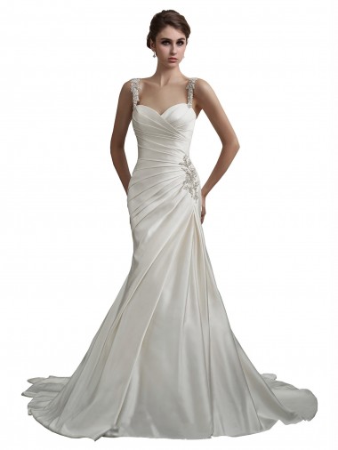 Comprar Marfil Sirena Cuello de Corazón Cola capilla Satén Playa Vestidos de novia