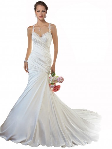 Comprar Marfil Sirena Cuello de Corazón Cola capilla Satén Playa Vestidos de novia