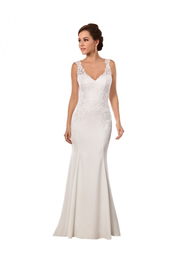 Comprar Marfil Sirena Cuello en V Cola capilla Encaje Crepé Elástico Vestidos de novia