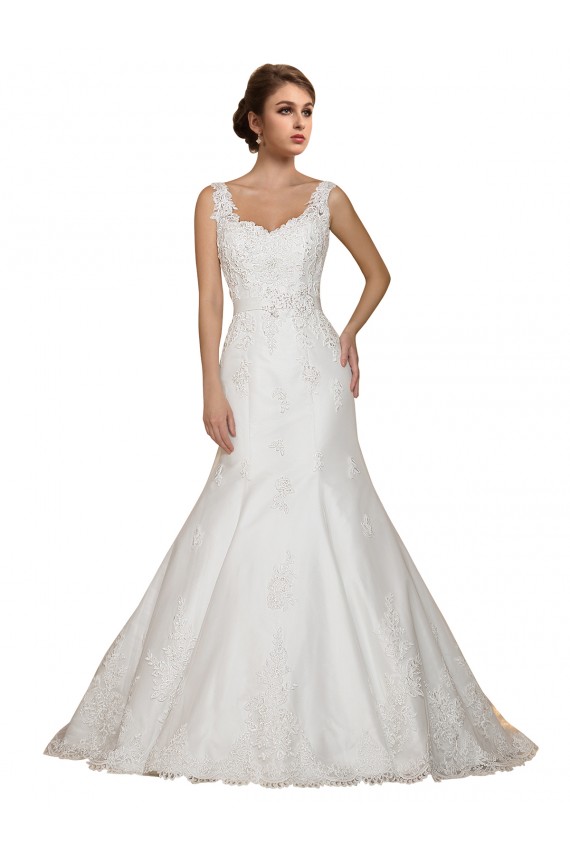 Comprar Marfil Sirena Cuello en V Cola capilla Encaje Vestidos de novia