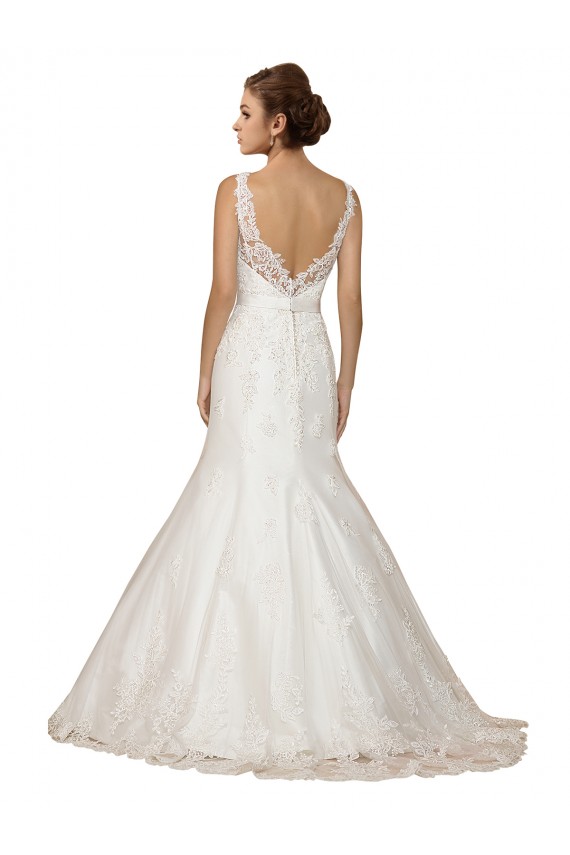 Comprar Marfil Sirena Cuello en V Cola capilla Encaje Vestidos de novia