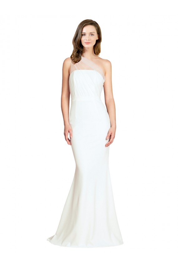 Comprar Marfil Sirena Un Hombre Barrer tren Crepé Elástico Tul Largo Formales Vestidos de dama de honor / Vestidos de noche