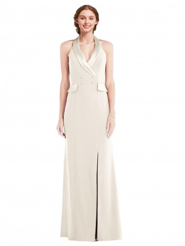 Comprar Marfil Trompeta Halter Crepé Elástico Largo Vestidos de dama de honor / Vestidos de fiesta