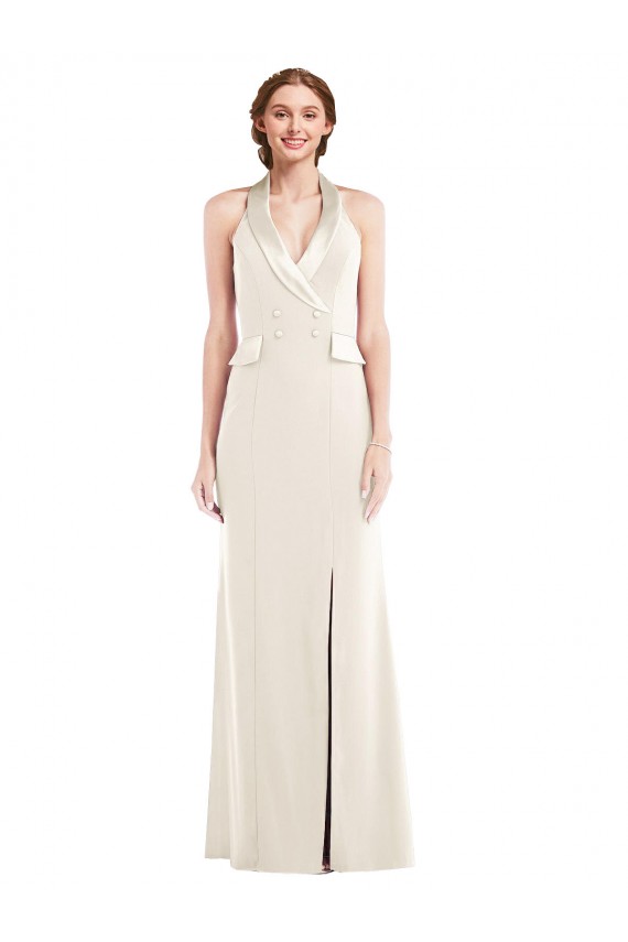 Comprar Marfil Trompeta Halter Crepé Elástico Largo Vestidos de dama de honor / Vestidos de fiesta