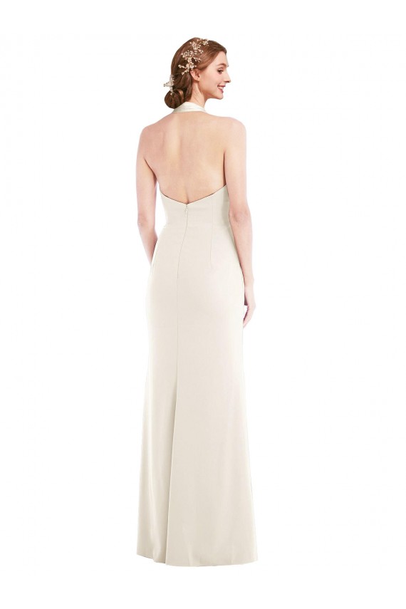 Comprar Marfil Trompeta Halter Crepé Elástico Largo Vestidos de dama de honor / Vestidos de fiesta