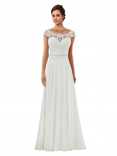 Comprar Marfil línea A Barco Cola capilla Gasa Clásico Vestidos de novia