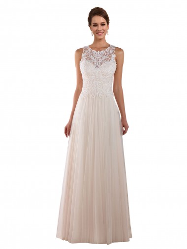 Comprar Marfil línea A Cuello Alto Cola capilla Tul Encaje Boho Vestidos de novia