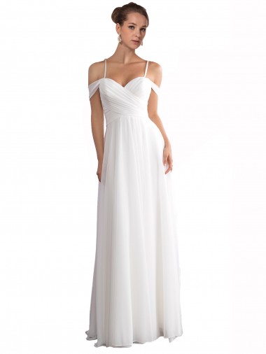 Comprar Marfil línea A Hombros Descubiertos Barrer tren Gasa Playa Vestidos de novia