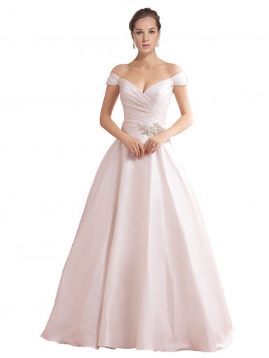 Comprar Marfil línea A Hombros Descubiertos Cola capilla Satén Vestidos de novia