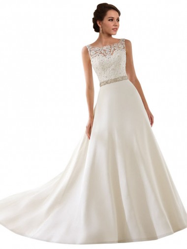 Comprar Marfil línea A Ilusión Cola capilla Encaje Vestidos de novia