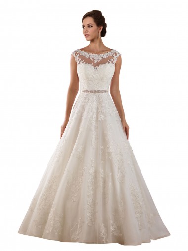 Comprar Marfil línea A Ilusión Cola capilla Tul Encaje Clásico Vestidos de novia