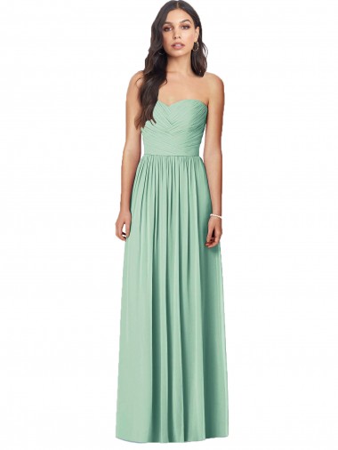 Comprar Menta Verde Trompeta Cuello de Corazón Sin tirantes Gasa Largo Vestidos de dama de honor
