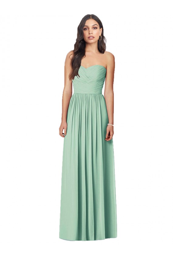 Comprar Menta Verde Trompeta Cuello de Corazón Sin tirantes Gasa Largo Vestidos de dama de honor