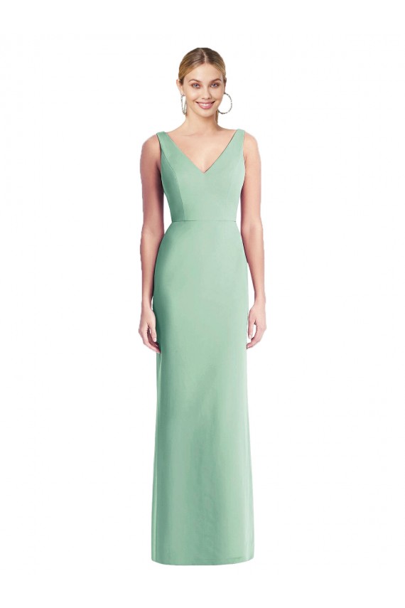 Comprar Menta Verde Trompeta Cuello en V Gasa Largo Vestidos de dama de honor