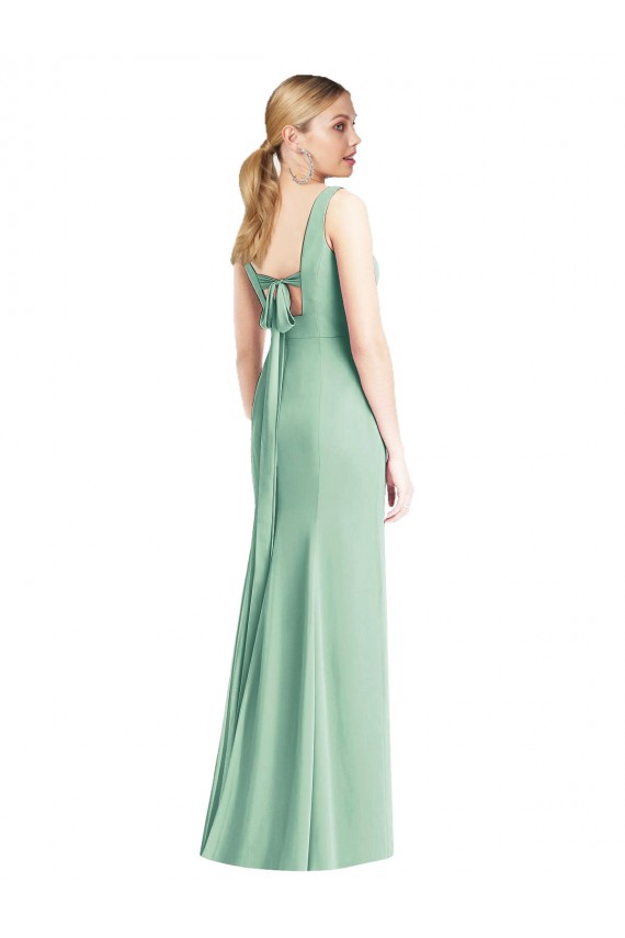 Comprar Menta Verde Trompeta Cuello en V Gasa Largo Vestidos de dama de honor
