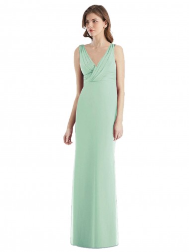 Comprar Menta Verde Trompeta Cuello en V Gasa Largo Vestidos de dama de honor