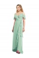 Comprar Menta Verde Trompeta Tirantes espagueti Cuello en V Gasa Largo Asimétrico Vestidos de dama de honor
