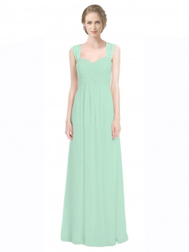 Comprar Menta Verde línea A Cuello de Corazón Gasa Encaje Largo Vestidos de dama de honor