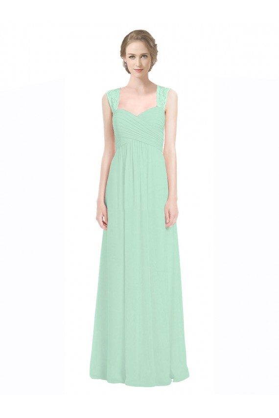 Comprar Menta Verde línea A Cuello de Corazón Gasa Encaje Largo Vestidos de dama de honor