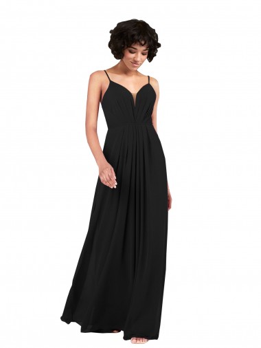 Comprar Negro Columna Cuello en V Gasa Largo Formales Vestidos de dama de honor / Vestidos de noche
