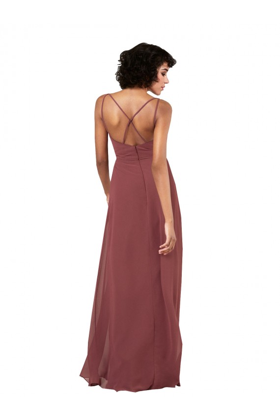 Comprar Negro Columna Cuello en V Gasa Largo Formales Vestidos de dama de honor / Vestidos de noche