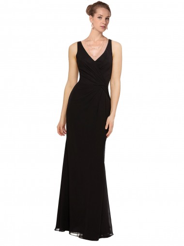 Comprar Negro Cubierta Cuello en V Gasa Largo Vestidos de dama de honor