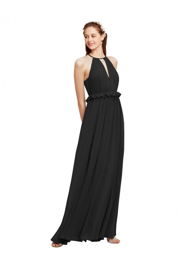 Comprar Negro Cubierta Halter Gasa Largo Vestidos de dama de honor