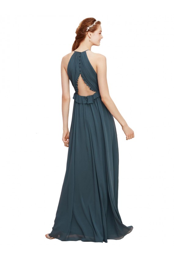Comprar Negro Cubierta Halter Gasa Largo Vestidos de dama de honor