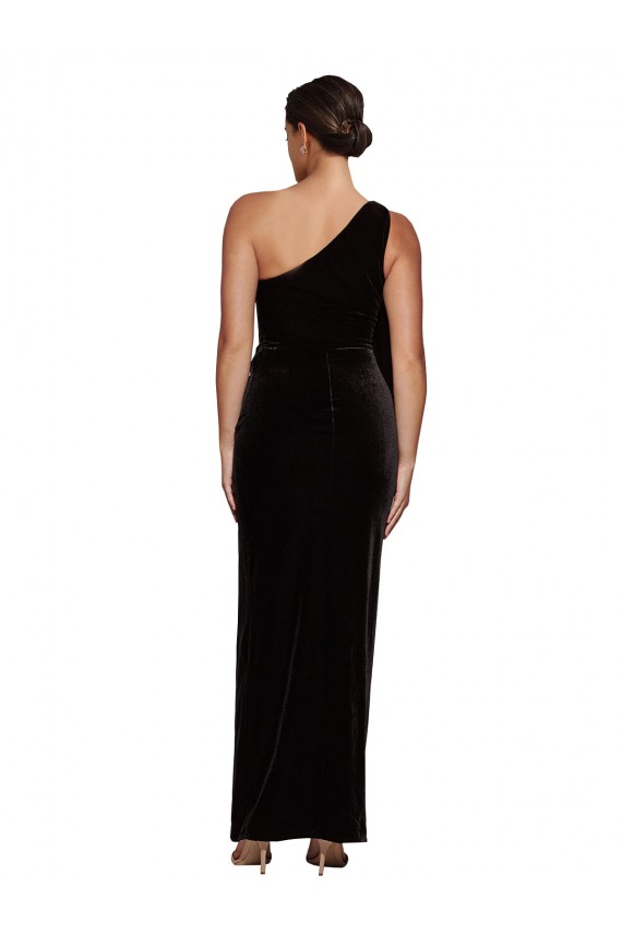 Comprar Negro Cubierta Un Hombre Terciopelo Elástico Largo Formales Vestidos de dama de honor / Vestidos de fiesta