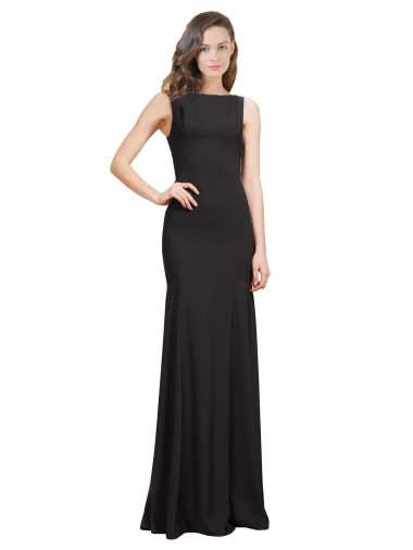 Comprar Negro Sirena Barco Crepé Elástico Largo Vestidos de dama de honor / Vestidos de fiesta