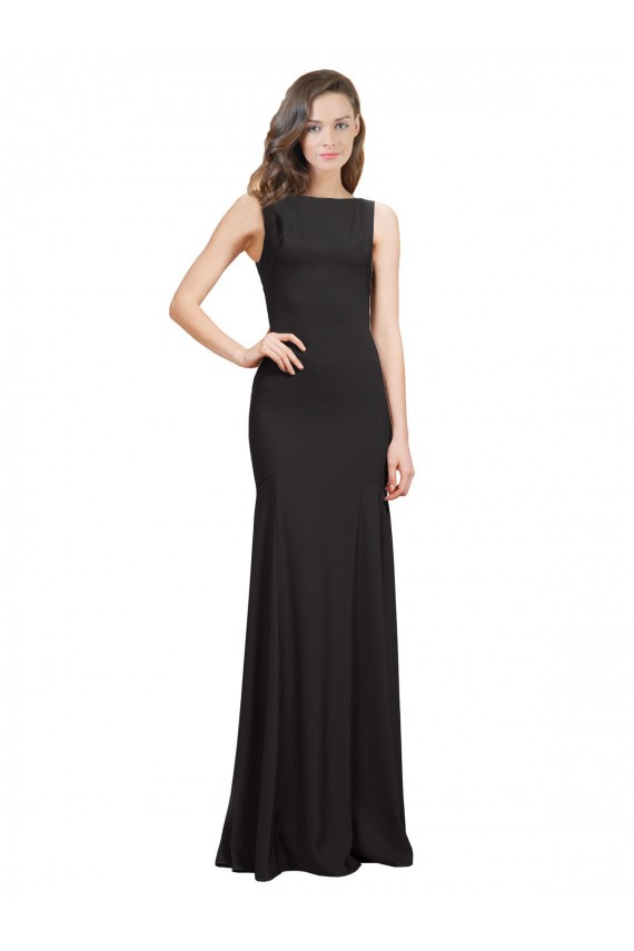 Comprar Negro Sirena Barco Crepé Elástico Largo Vestidos de dama de honor / Vestidos de fiesta