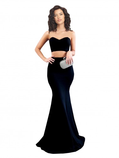 Comprar Negro Sirena Cuello Alto Crepé Elástico Largo Formales Vestidos de dama de honor / Vestidos de fiesta