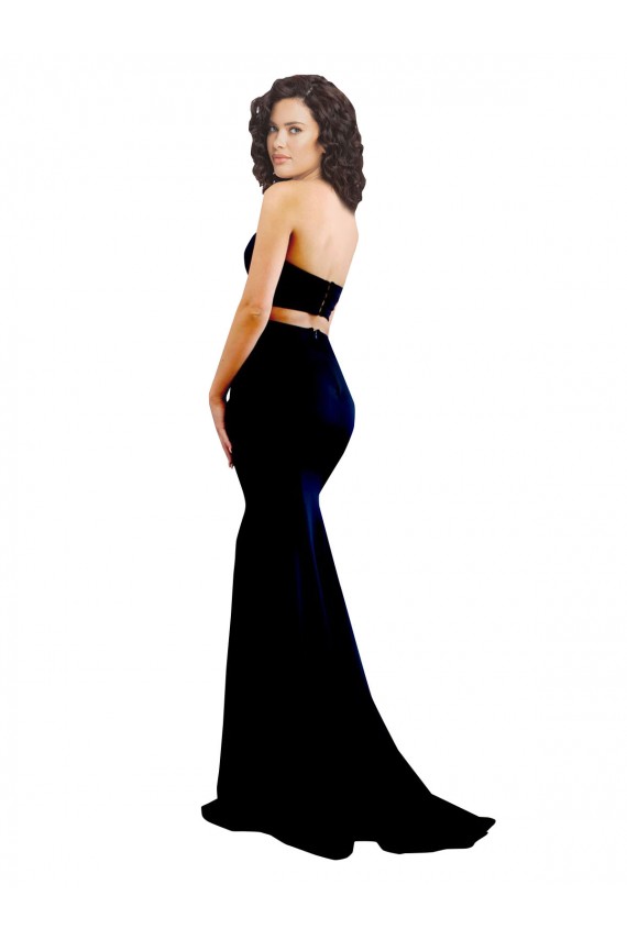 Comprar Negro Sirena Cuello Alto Crepé Elástico Largo Formales Vestidos de dama de honor / Vestidos de fiesta