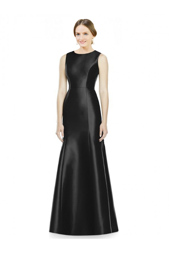 Comprar Negro Sirena Cuello Alto Satén Largo Vestidos de dama de honor