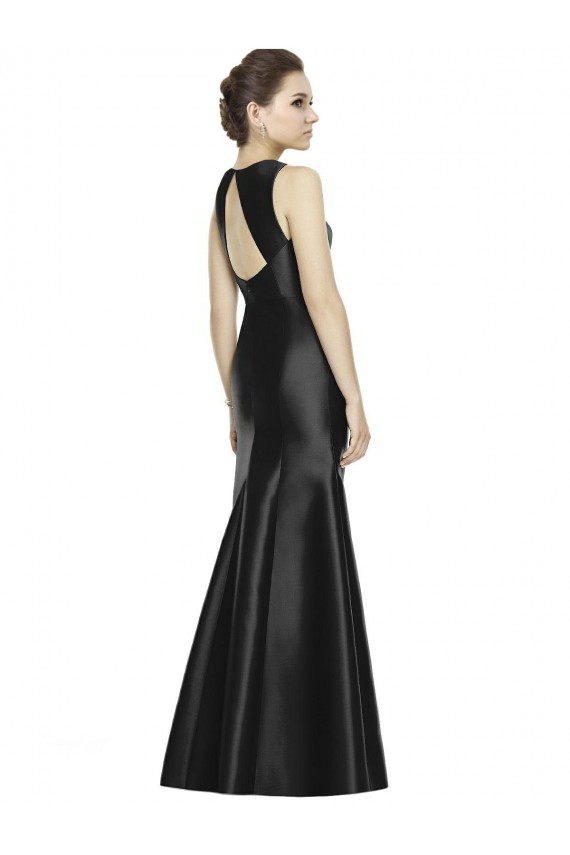 Comprar Negro Sirena Cuello Alto Satén Largo Vestidos de dama de honor