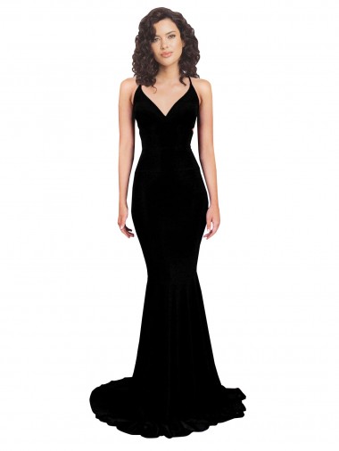 Comprar Negro Sirena Cuello en V Spandex Largo Formales Vestidos de dama de honor / Vestidos de fiesta