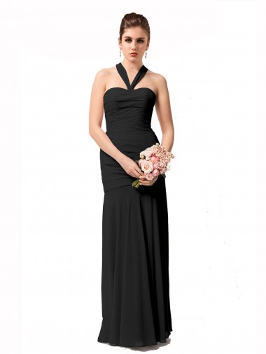 Comprar Negro Sirena Halter Gasa Largo Vestidos de dama de honor