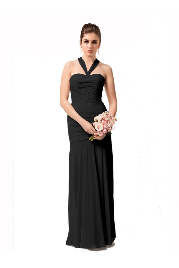 Comprar Negro Sirena Halter Gasa Largo Vestidos de dama de honor